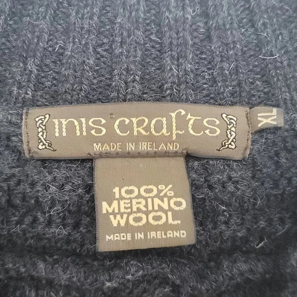 Inis‎ Craft Mens Sz XL Ireland Cable Knit Fisherman Merino Wool Pullover Sweater